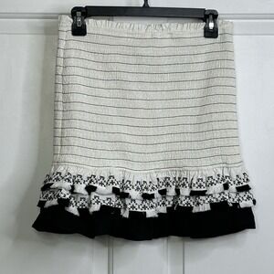 Free The Roses Gillian Mini Skirt Womens Large Off White + Black Smocked Ruffles